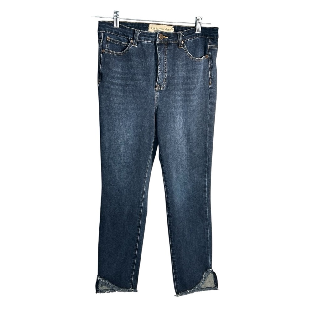 Soft Surroundings High Rise Raw Step Hem Skinny Fit Denim Jeans Sz 10